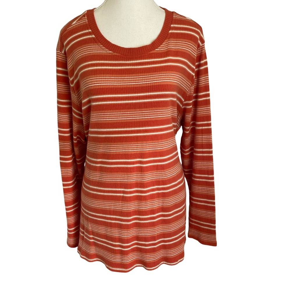 A MTL 1980 Orange/White Stripes Long Sleeve Crew Neck Top. Sz 3X
